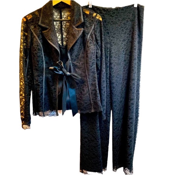 JS Collections 3pc Black Lace Pant Suit Set Sz 4